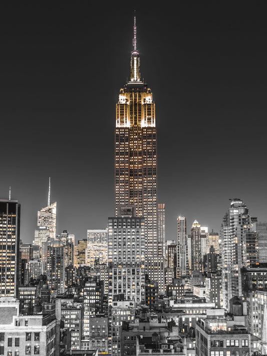 Empire Glow: NYC Night in Grayscale Gold Wall Mural