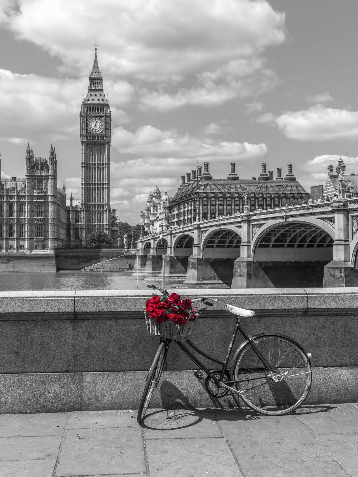 London Love: Monochrome & Red Roses Wall Mural