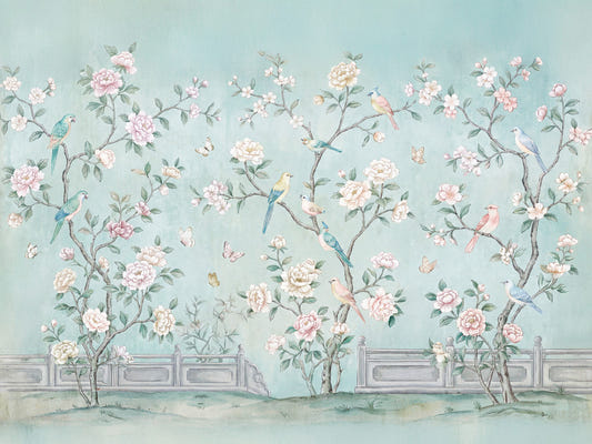 Serene Chinoiserie Aviary Wall Mural