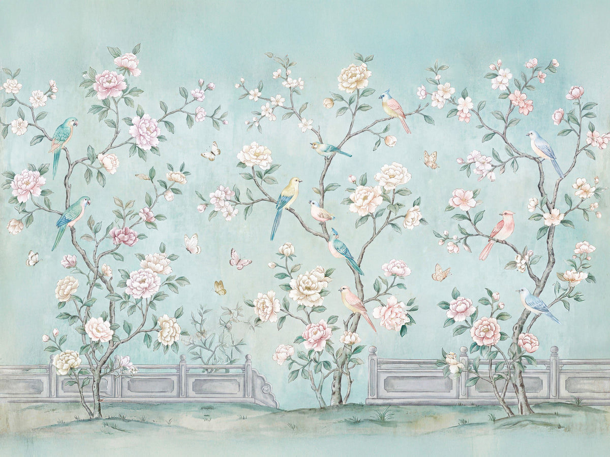 Serene Chinoiserie Aviary Wall Mural