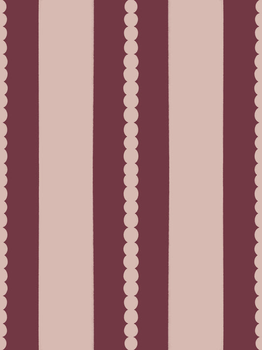 Blush & Berry Scallop Stripes Wallpaper⁠