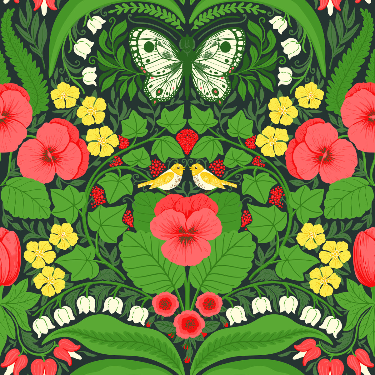 Dollhouse garden, pansies, birds and butterflies 2 Wallpaper⁠