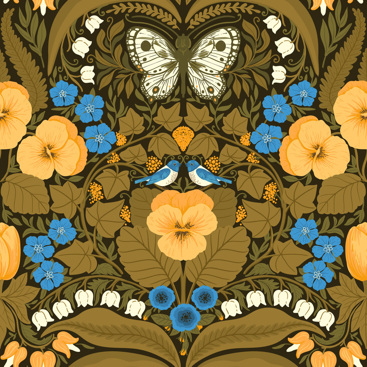 Dollhouse garden, pansies, birds and butterflies 3 Wallpaper⁠ in your room — zoomed