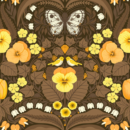 Dollhouse garden, pansies, birds and butterflies 4 Wallpaper⁠