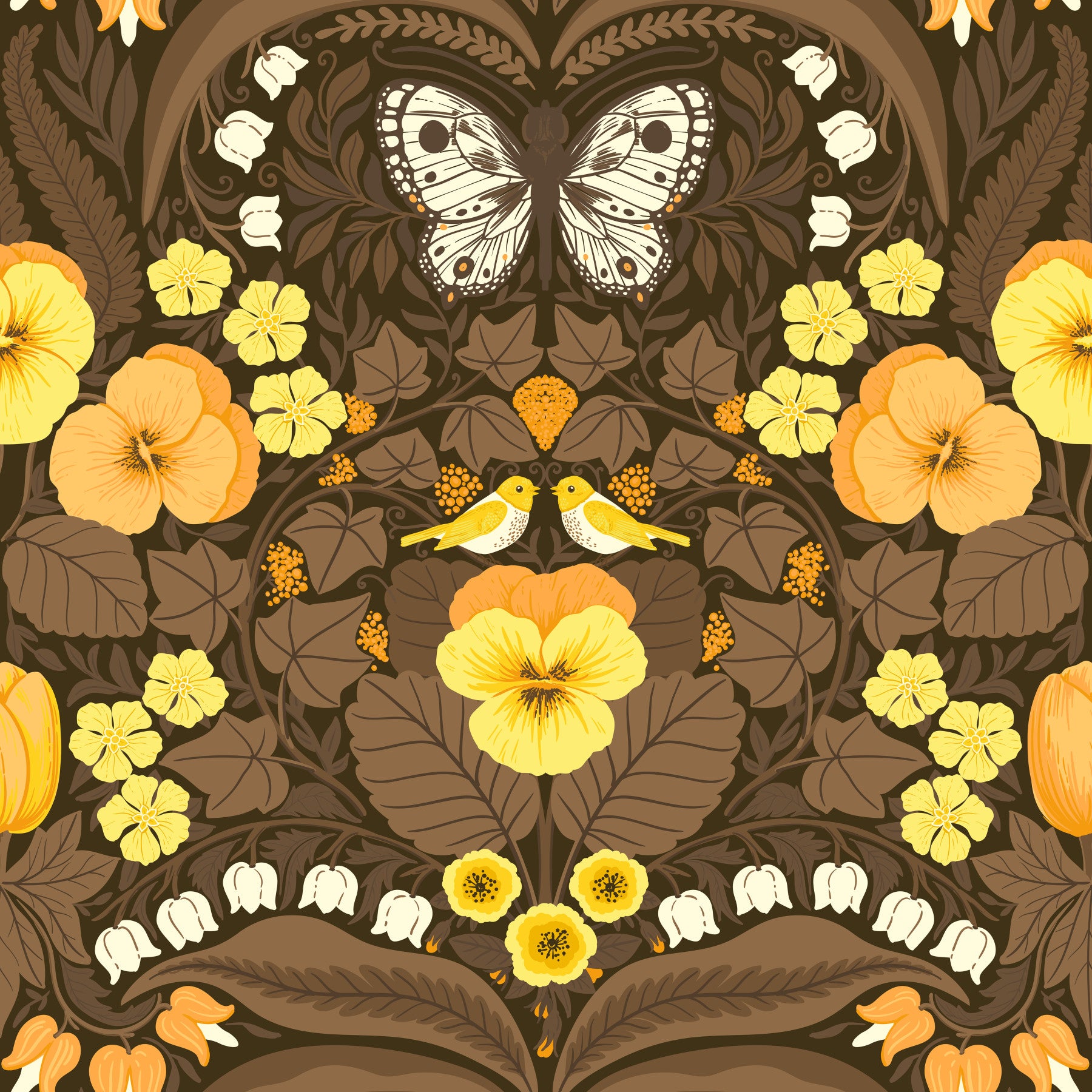 Dollhouse garden, pansies, birds and butterflies 4 Wallpaper⁠