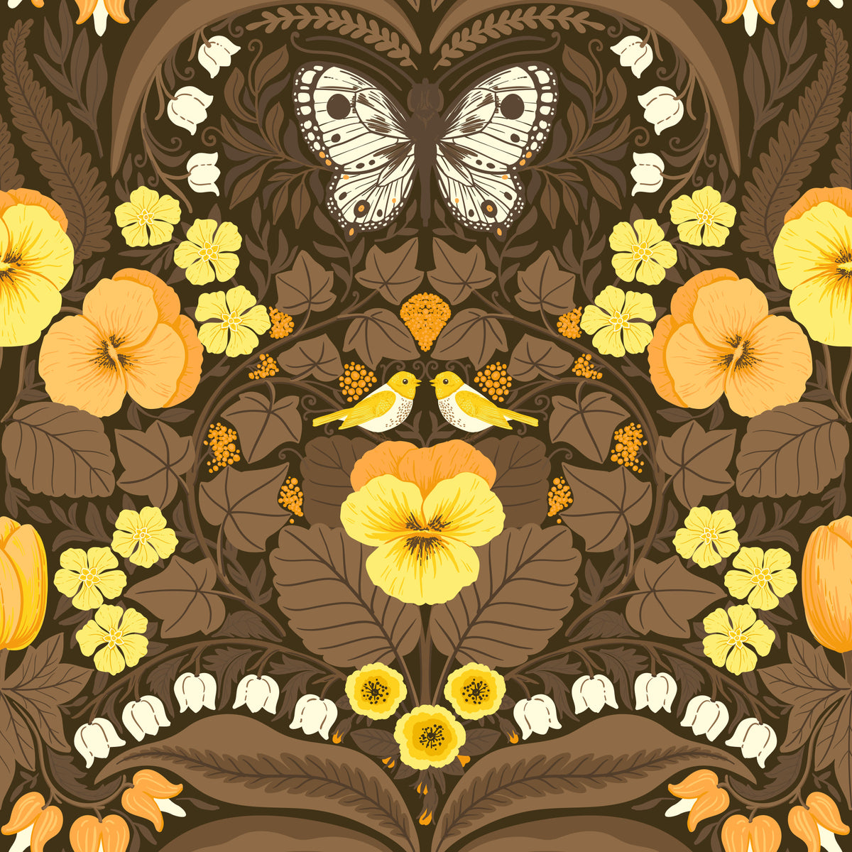 Dollhouse garden, pansies, birds and butterflies 4 Wallpaper⁠ in your room — zoomed