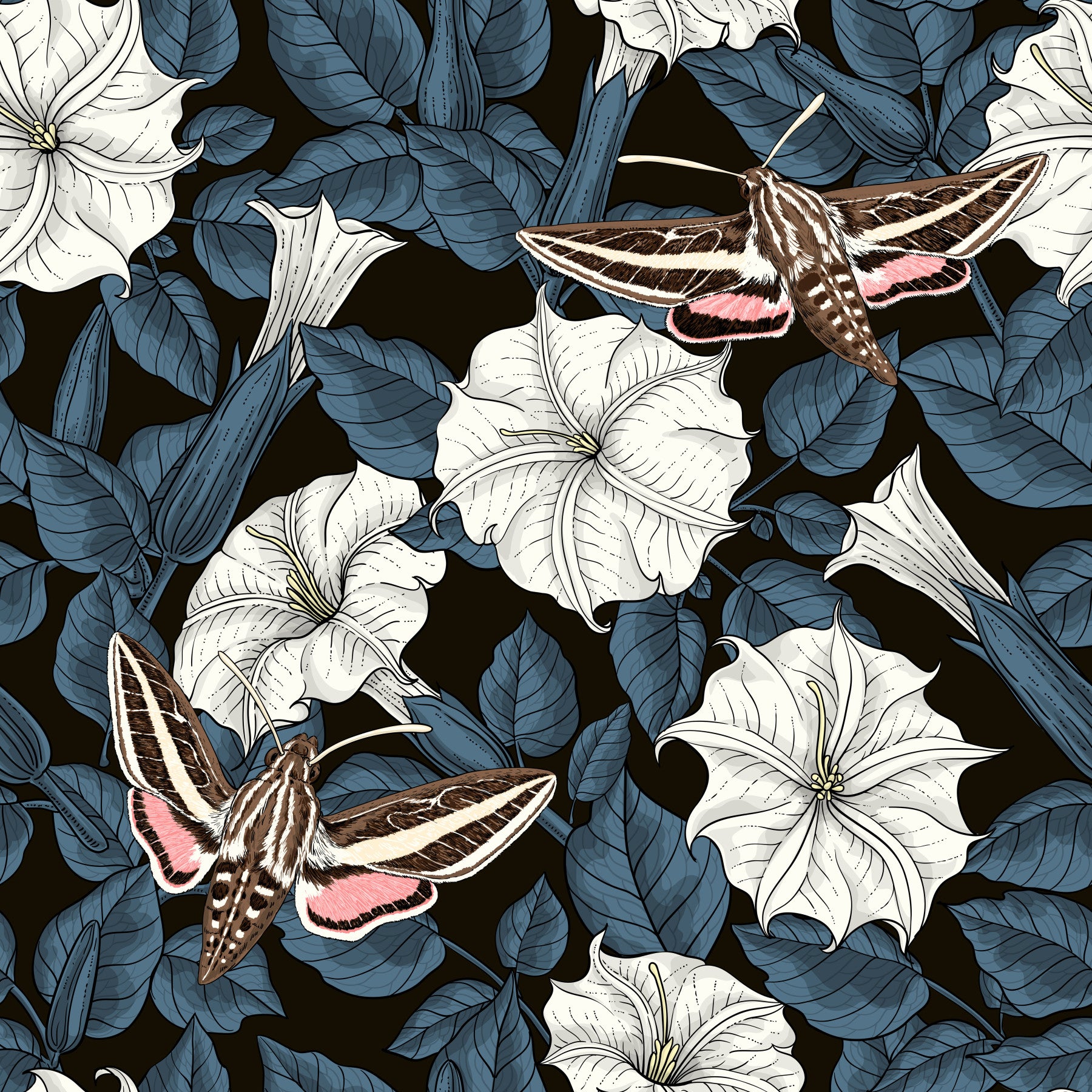 Moonflowers and sphinx moths 2 Wallpaper⁠