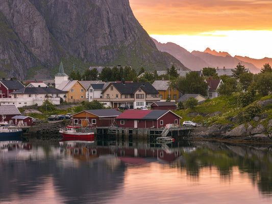 Lofoten Village Sunset & Fjord Wall Mural