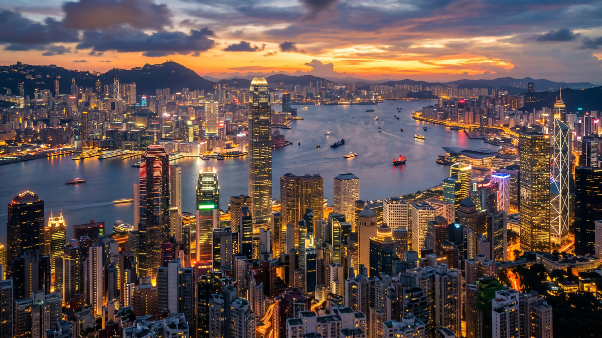 Hong Kong Twilight Skyline Wall Mural in your room — zoomed
