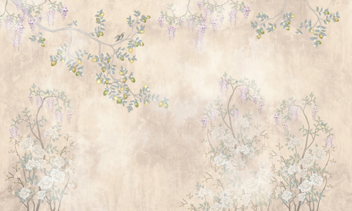 Wisteria & Lemon Blossom Serenity Cream Wall Mural