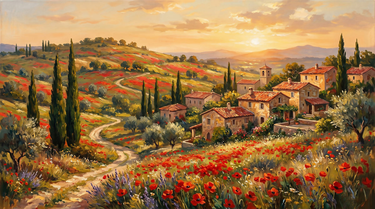 Tuscan Poppy Village Dusk Wall Mural