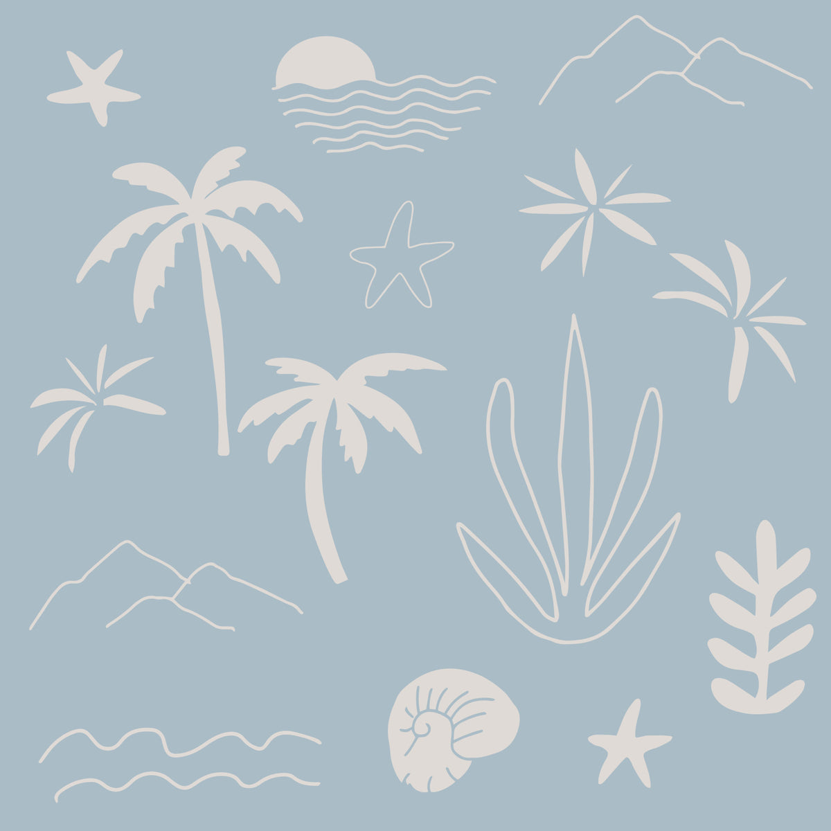 Soft Blue Tropical Icon Wallpaper Boho Coastal Wallpaper⁠ in your room — zoomed