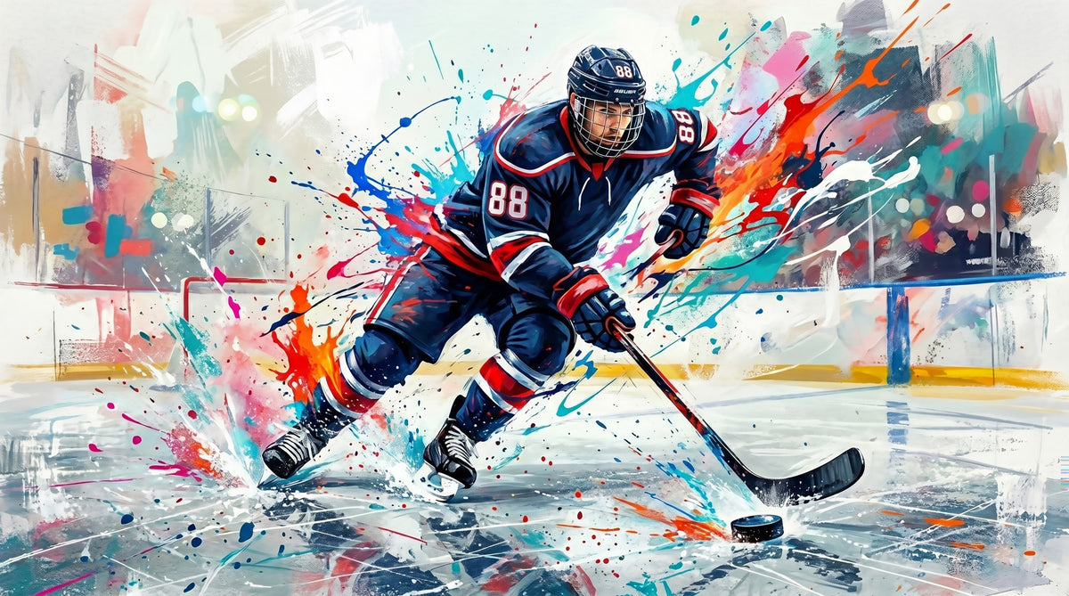 Brushstroke Blitz: Hockey Action Wall Mural