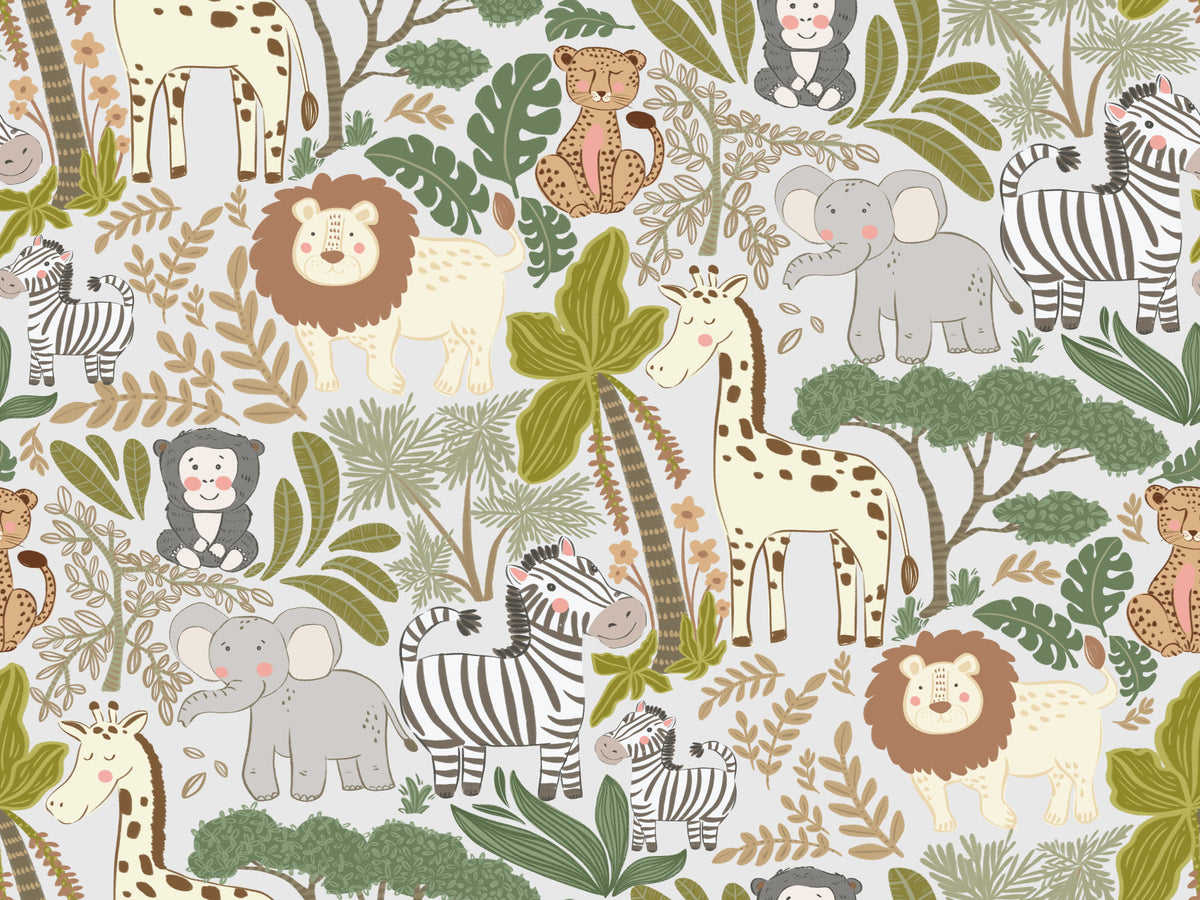 Whimsical Safari Pals Wallpaper⁠ in your room — zoomed