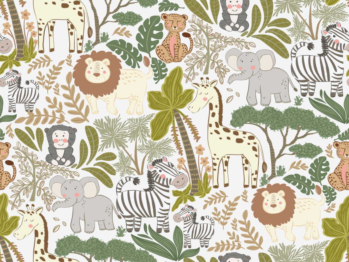Safari Friends' Playful Jungle Wallpaper⁠ in your room — zoomed