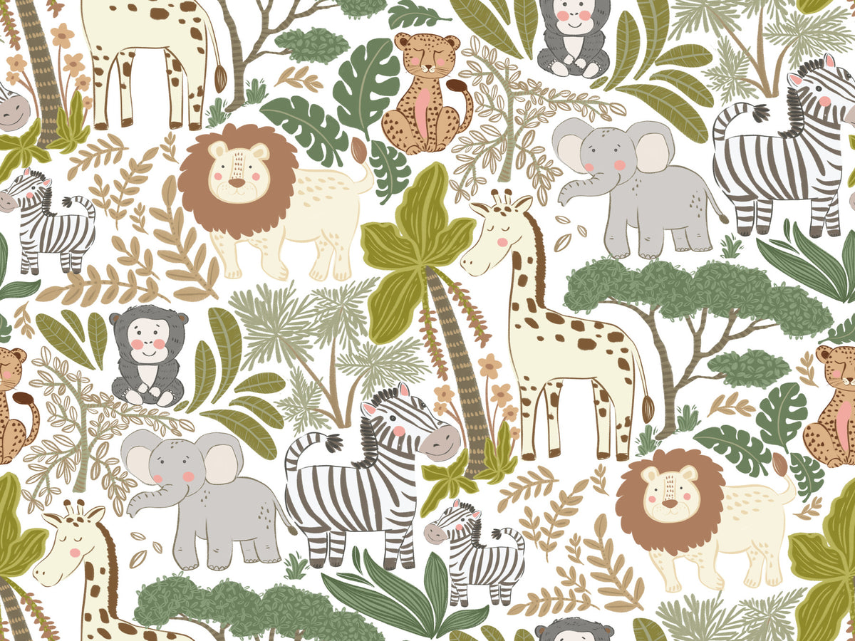 Playful Jungle Pals Wallpaper⁠ in your room — zoomed