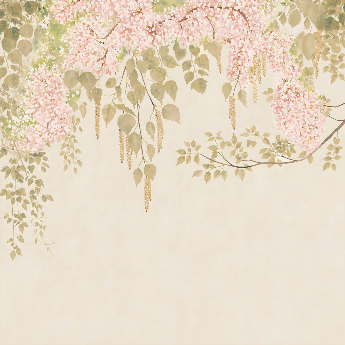 Soft Pink Wisteria Canopy Wall Mural