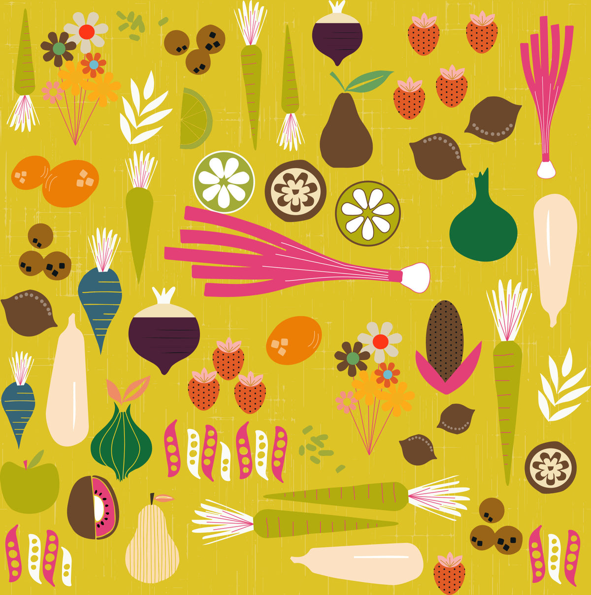 Mustard Vegetable Wallpaper Retro Kitchen Wallpaper⁠ in your room — zoomed