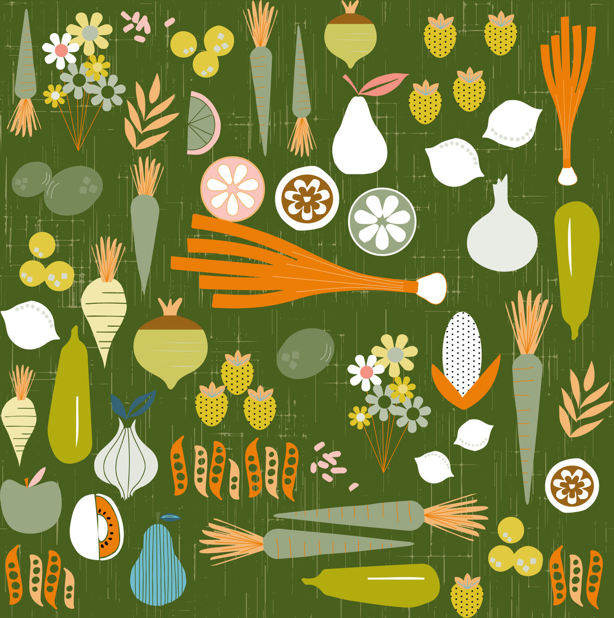Olive Green Vegetable Wallpaper Retro Kitchen Wallpaper⁠ in your room — zoomed