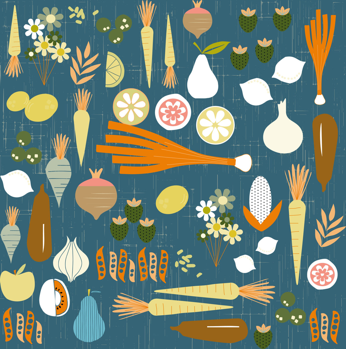 Teal Vegetable Wallpaper Retro Kitchen Wallpaper⁠ in your room — zoomed