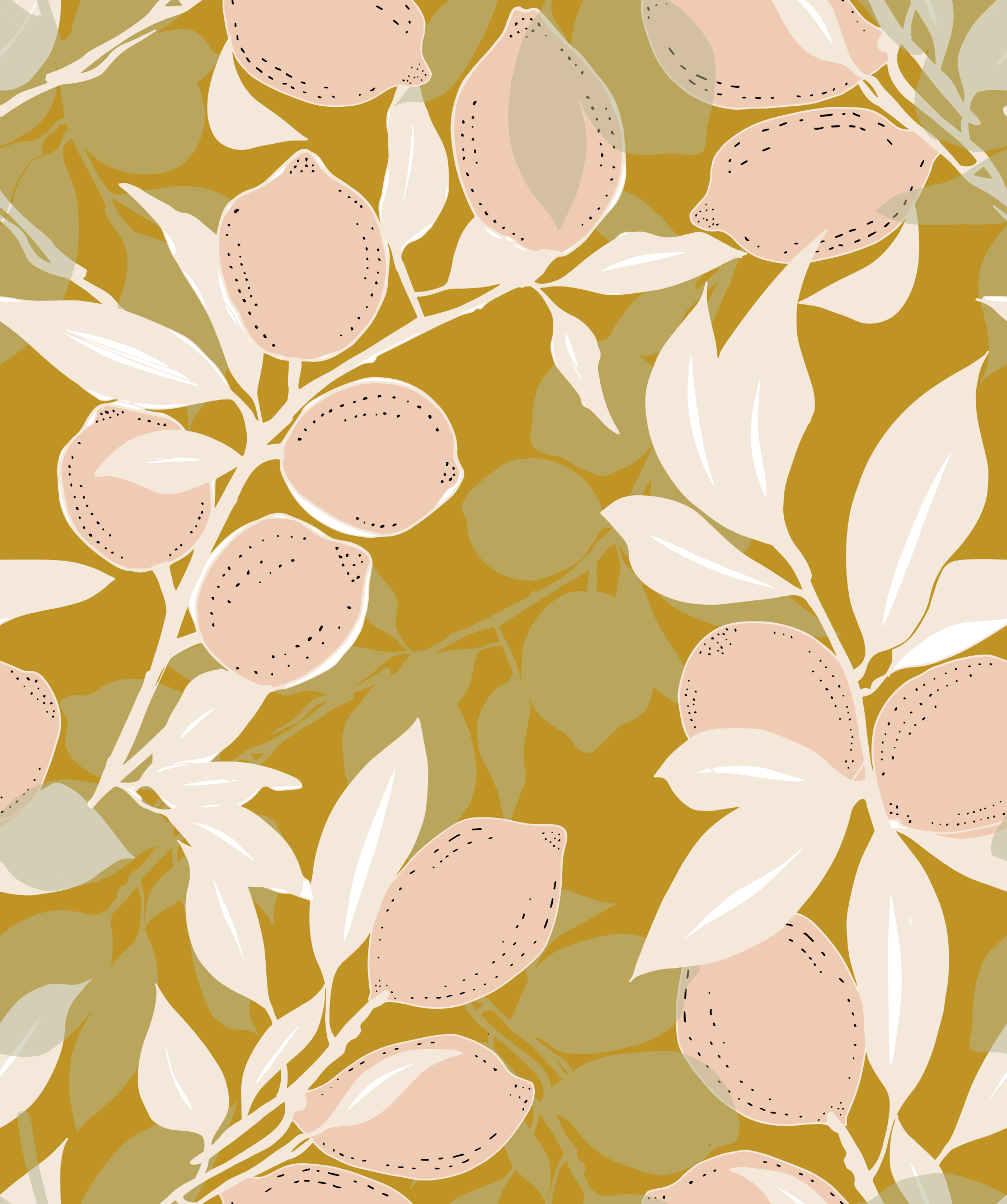Mustard Lemon Wallpaper Mediterranean Kitchen Wallpaper⁠