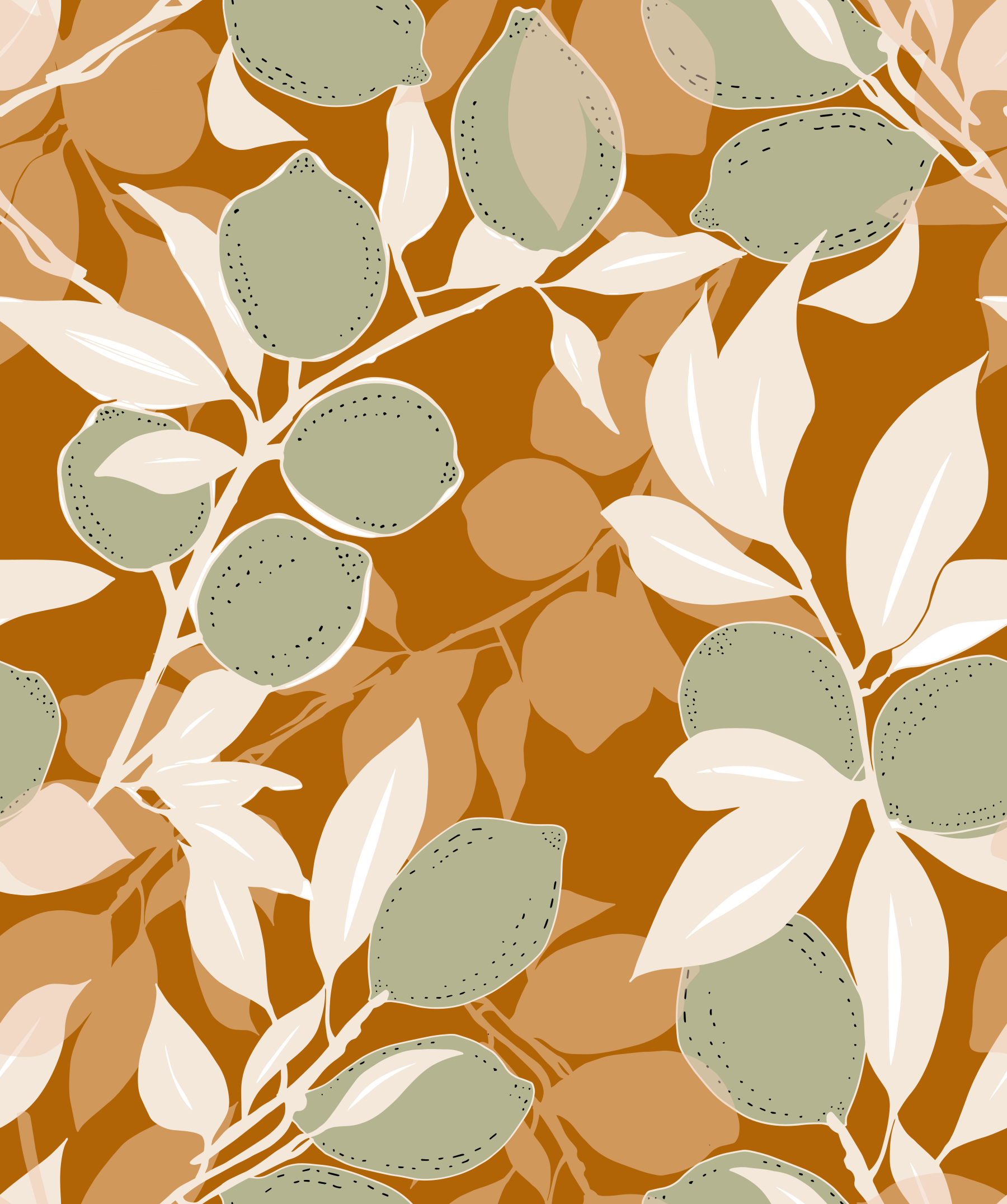 Sage Terracotta Lemon Wallpaper Mediterranean Kitchen Wallpaper⁠