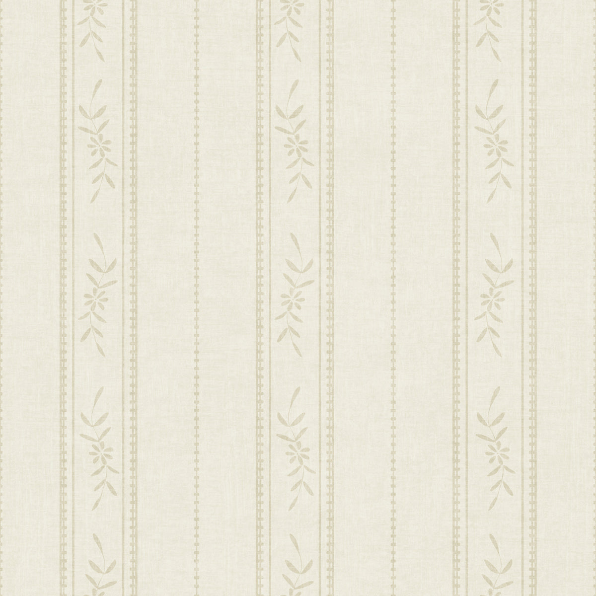Vintage Ticking Stripe Vertical Linen With Floral Decor Cream Ivory Wallpaper⁠