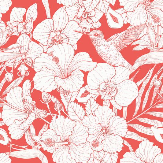 Tropical Florals and Hummingbird - Summer Botanical Garden 5 Wallpaper⁠
