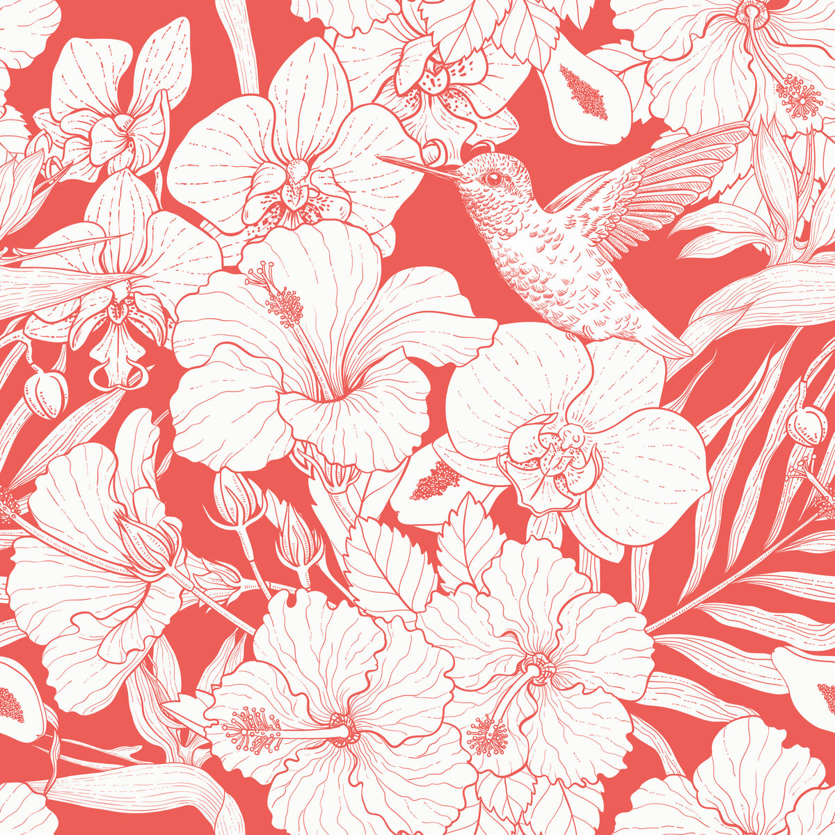 Tropical Florals and Hummingbird - Summer Botanical Garden 5 Wallpaper⁠