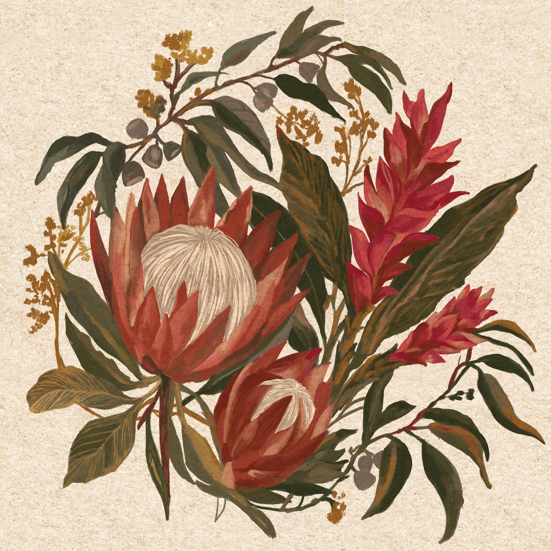 Exotic Earth Blooms Protea Flowers and Hawaiian Ginger Lili Bouquet Wall Mural
