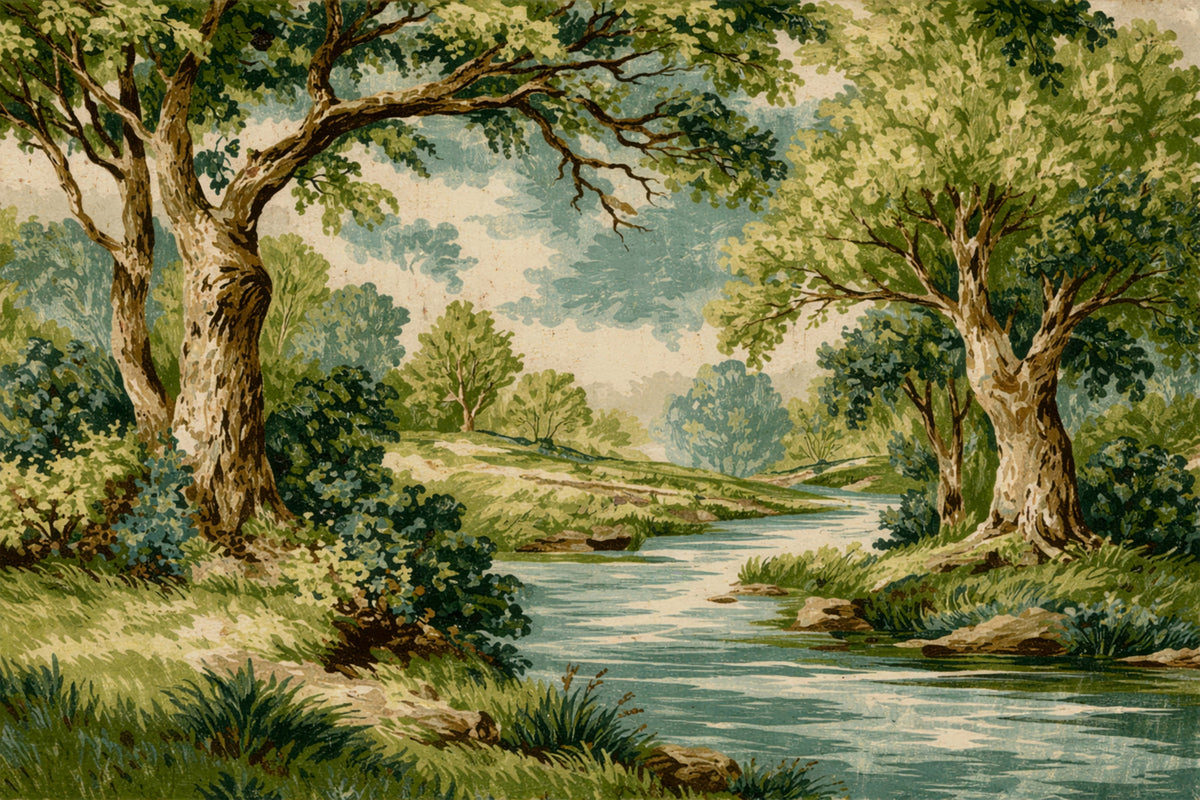 Woodland River Bend Wall Mural in your room — zoomed