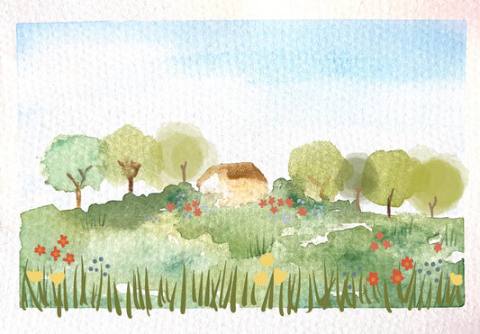 Watercolor Country Home Wall Mural