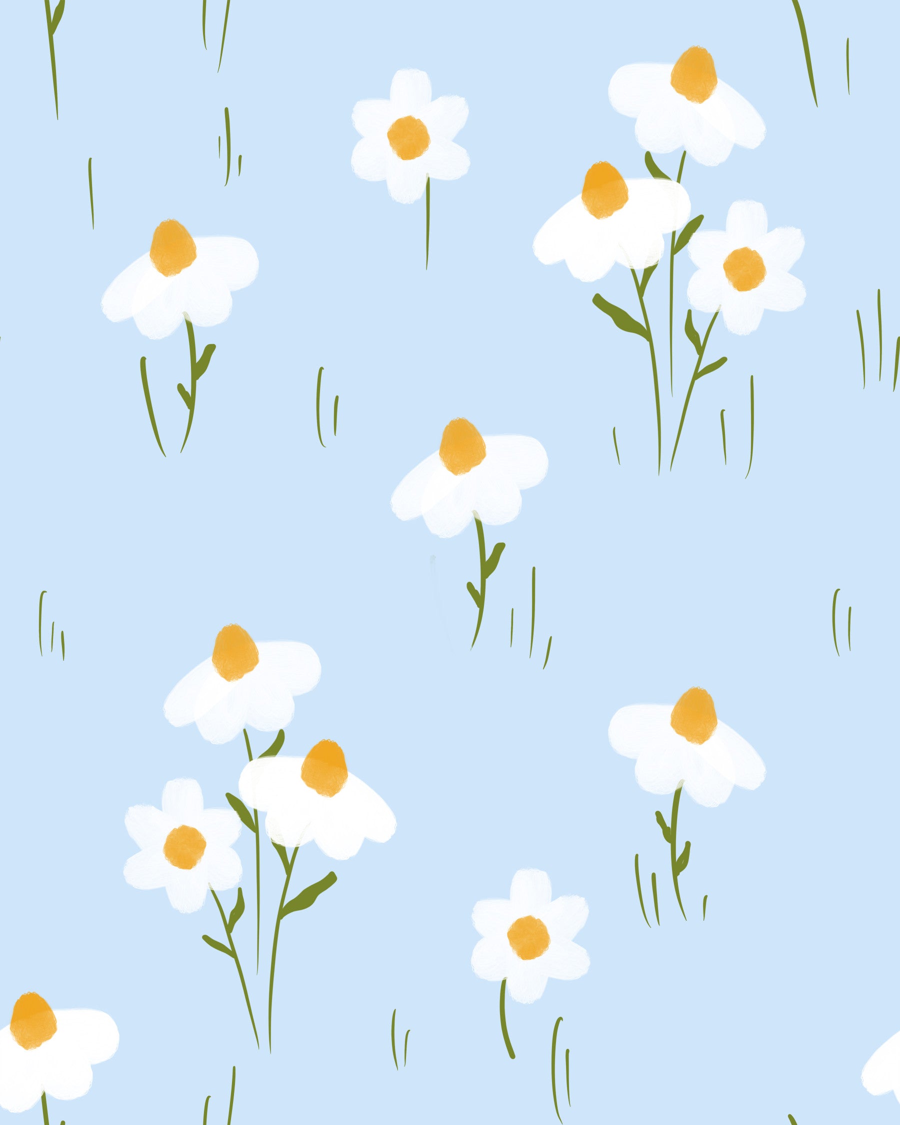 Daisy Dreams on Blue Wallpaper⁠ in your room — zoomed