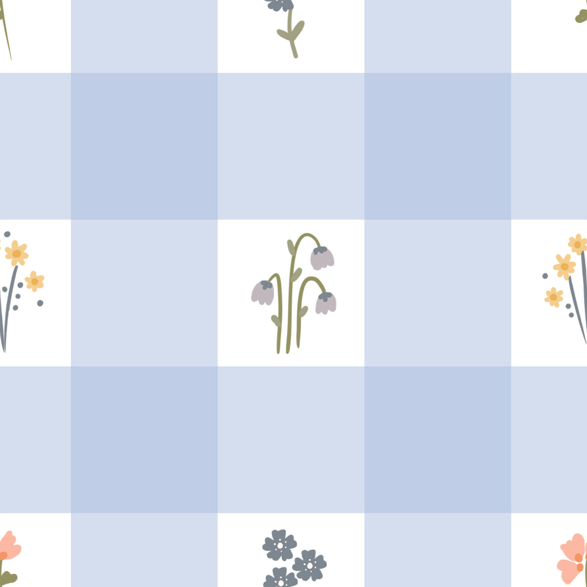 Soft Floral Gingham Wallpaper⁠ in your room — zoomed