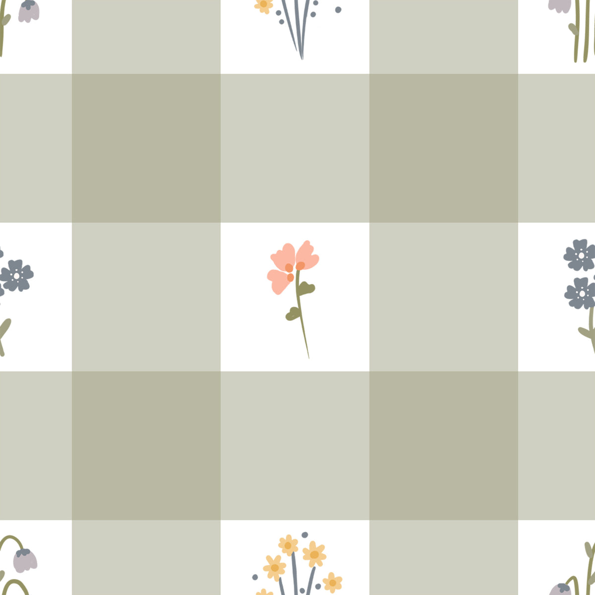 Gingham Floral Wallpaper⁠