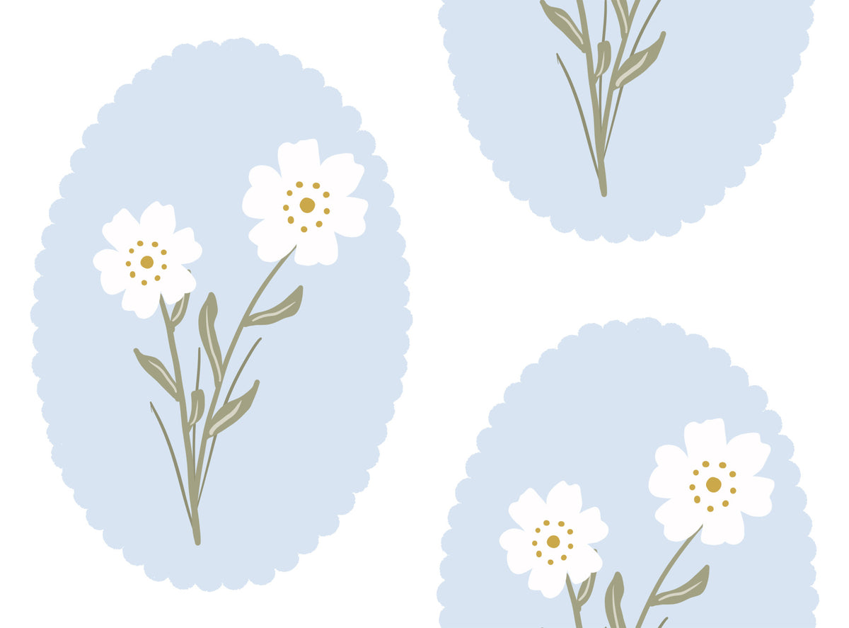 Scalloped Floral Serenity Wallpaper⁠ in your room — zoomed