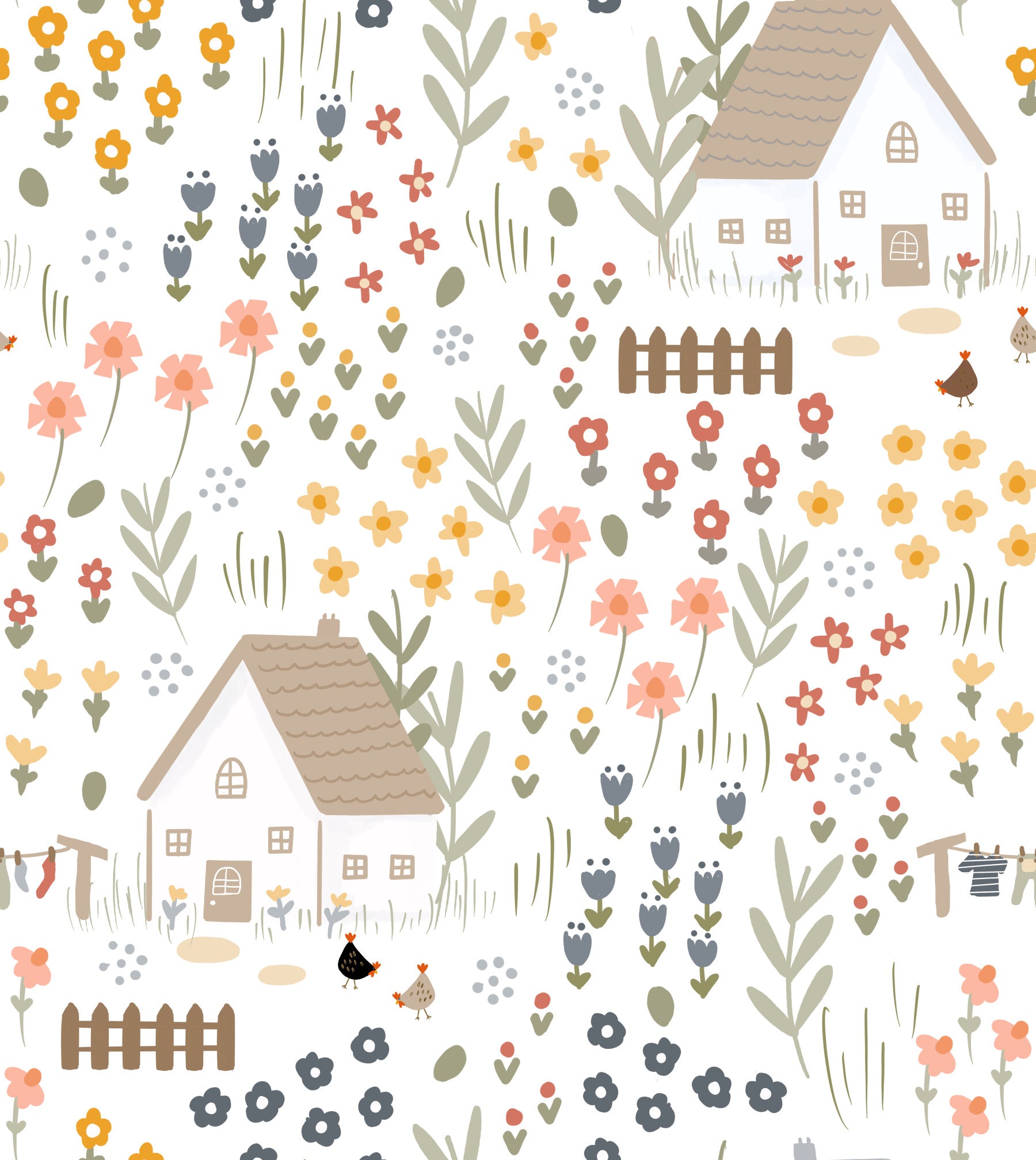 Country Cottage Wallpaper⁠ in your room — zoomed