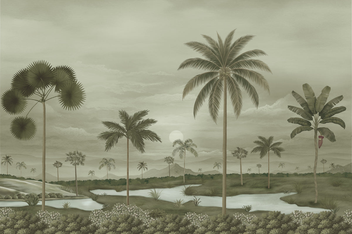 Muted Tropical Riverbend Wall Mural