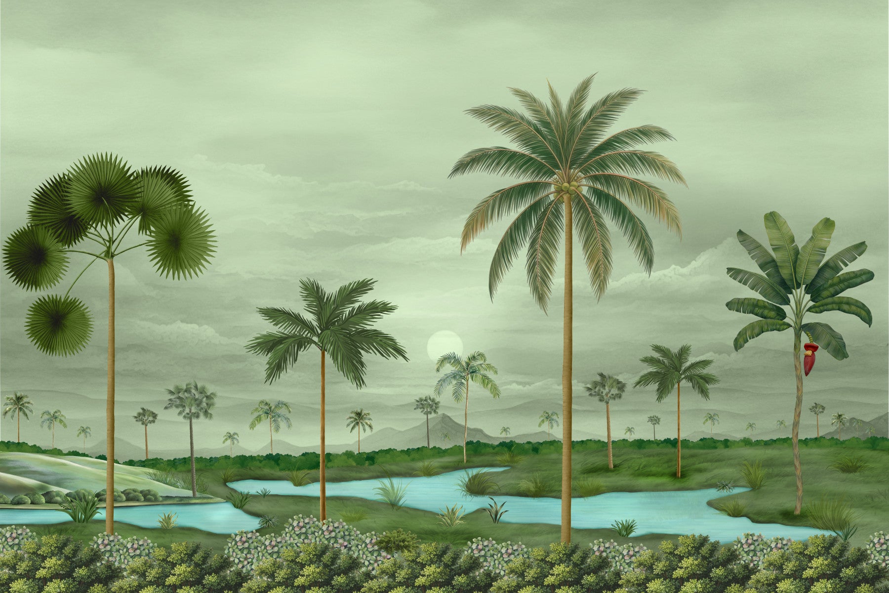 Lush River Palms Wall Mural