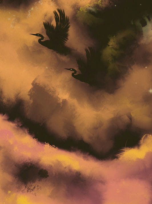 Ethereal Flight Moody Mystical Watercolor Dark Wall Mural