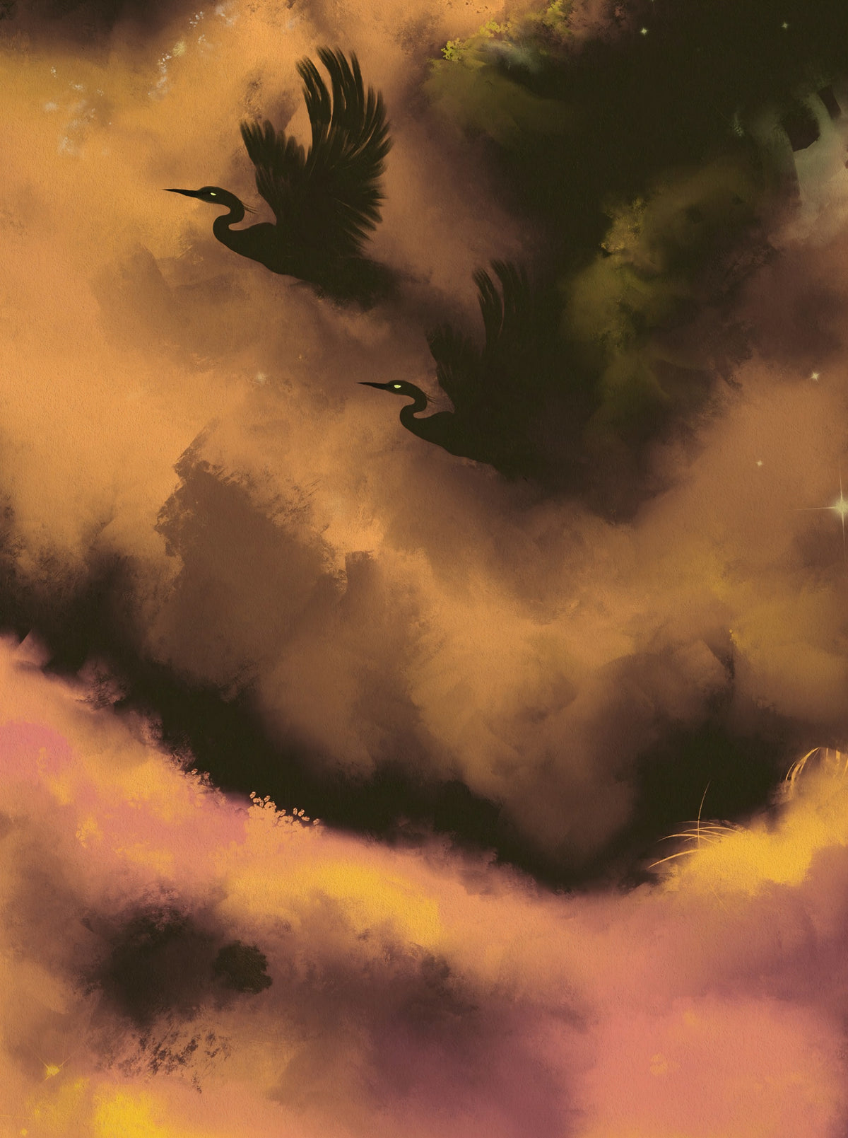 Ethereal Flight Moody Mystical Watercolor Dark Wall Mural