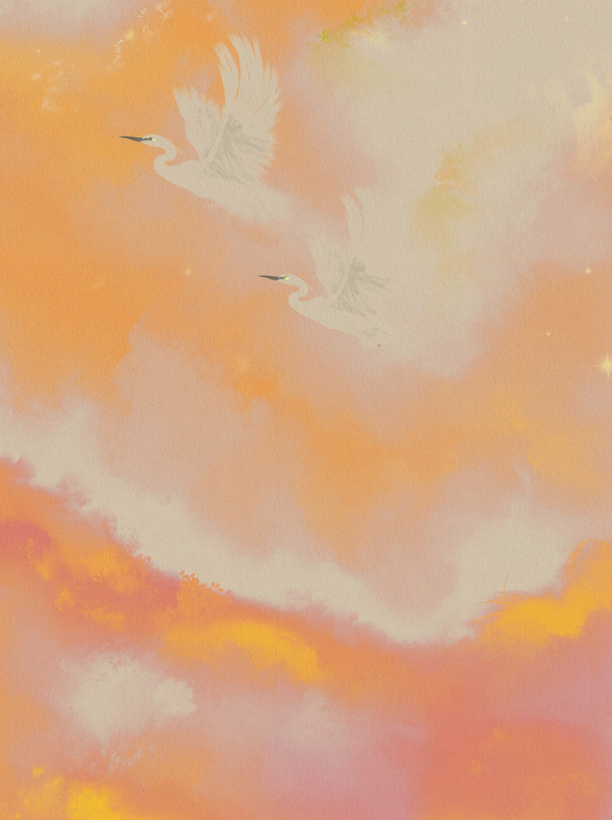 Soaring Dreams in Sunset Hues Peach Watercolor Birds Wall Mural