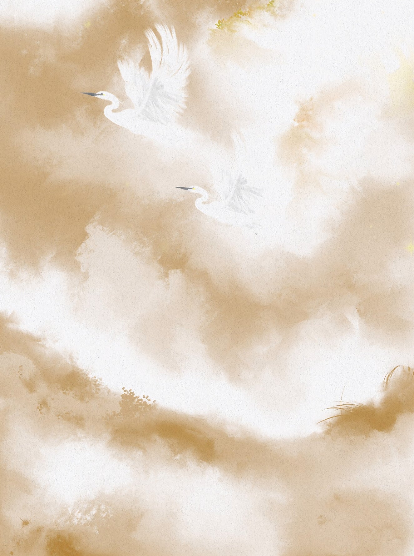 Flight of Serenity Beige Watercolor Birds Wall Mural
