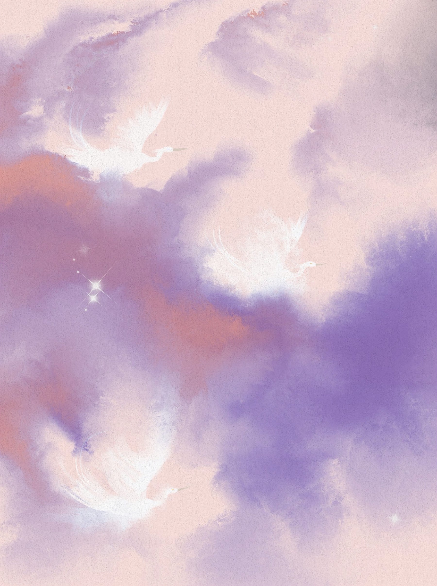Ethereal Lavender Pink Sky Flight Birds  Wall Mural