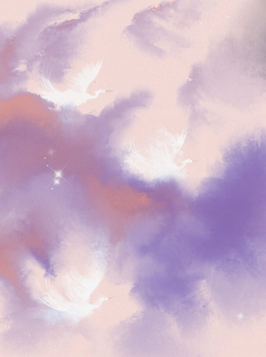Ethereal Lavender Pink Sky Flight Birds  Wall Mural