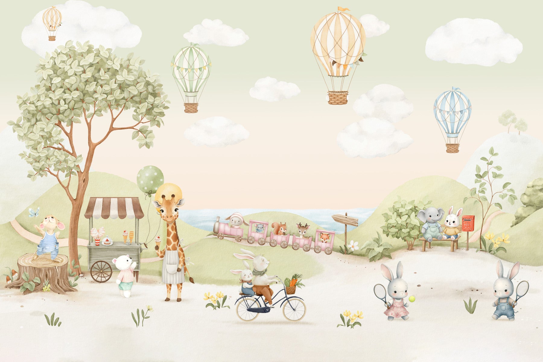 Whimsical Animal Adventure Wall Mural