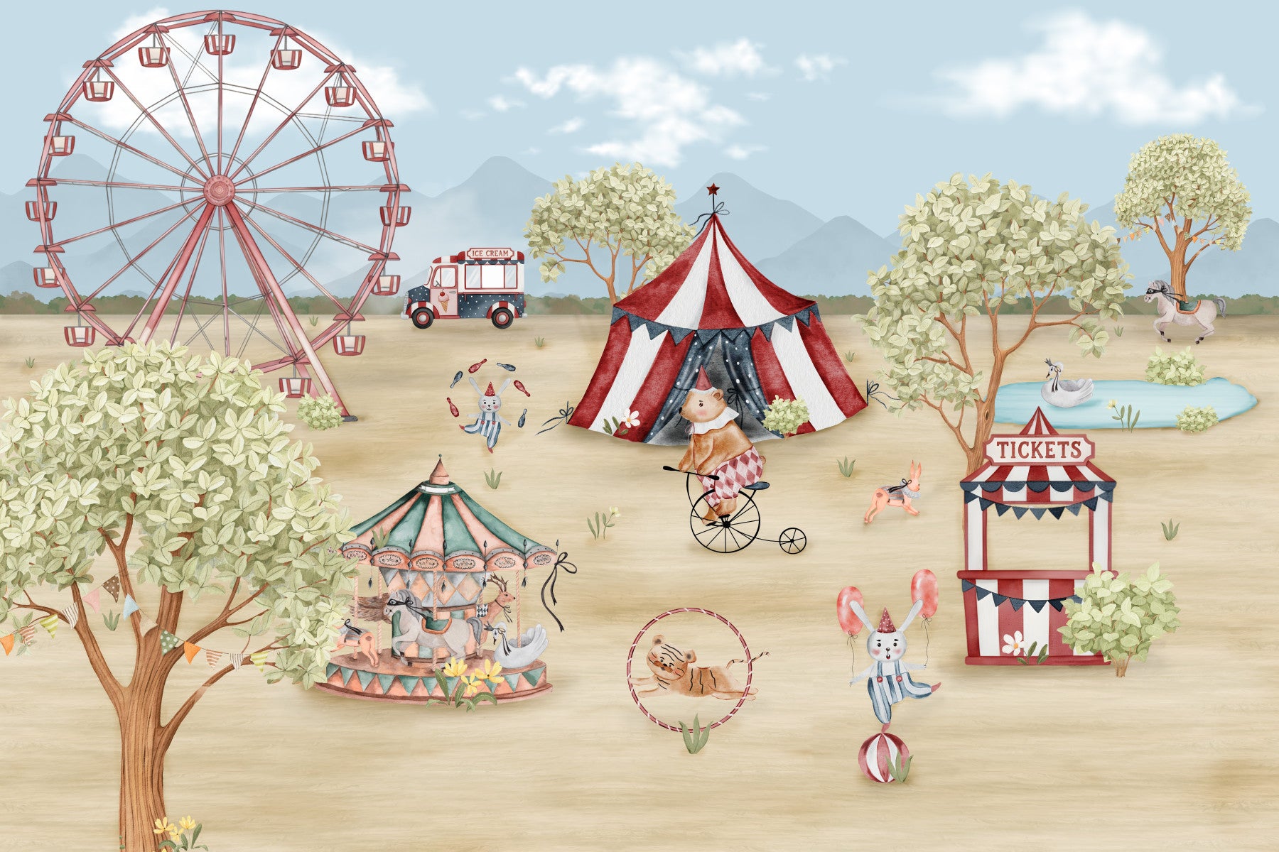Whimsical Carnival Day Wall Mural
