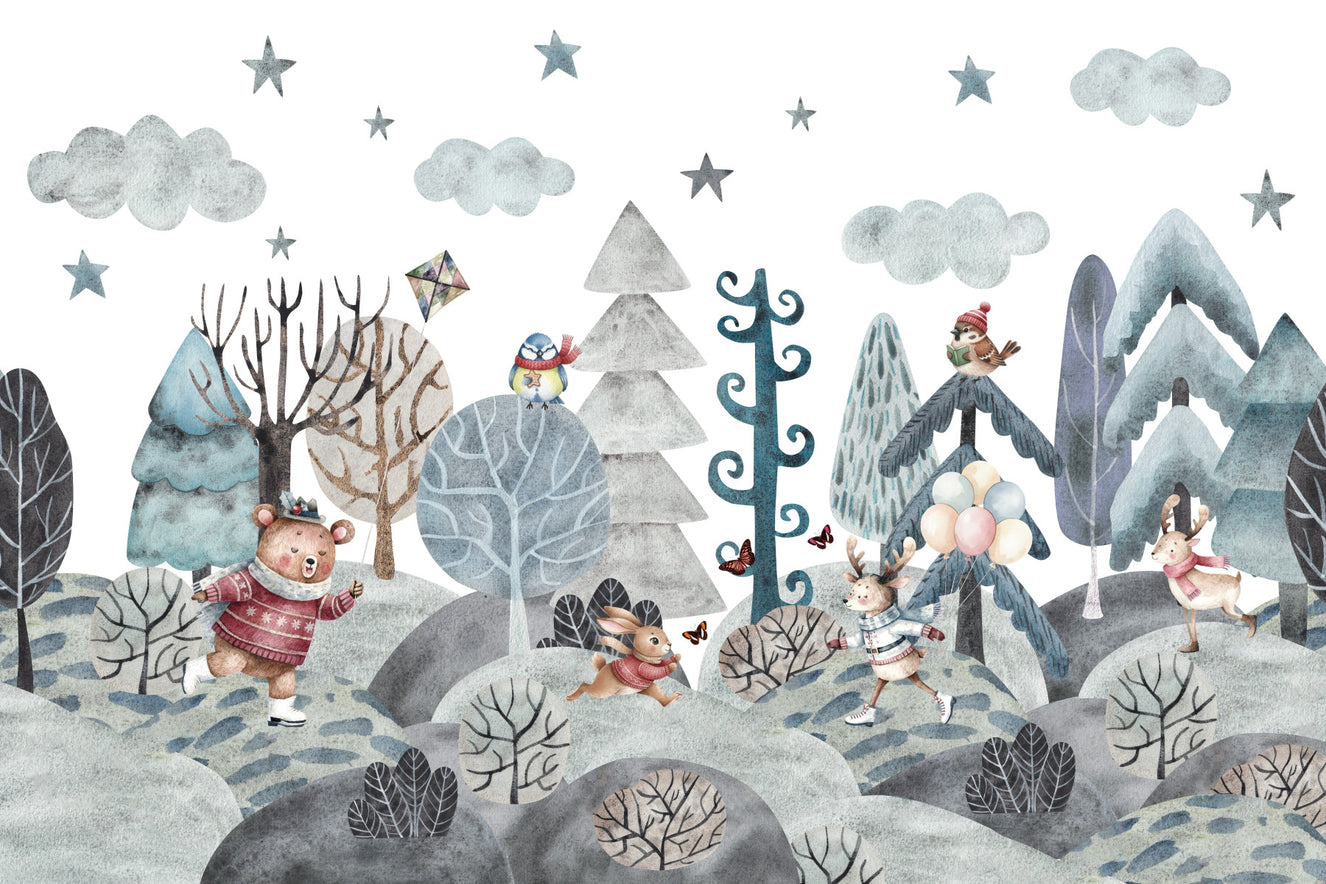 Whimsical Winter Woodland Friends Wall Mural