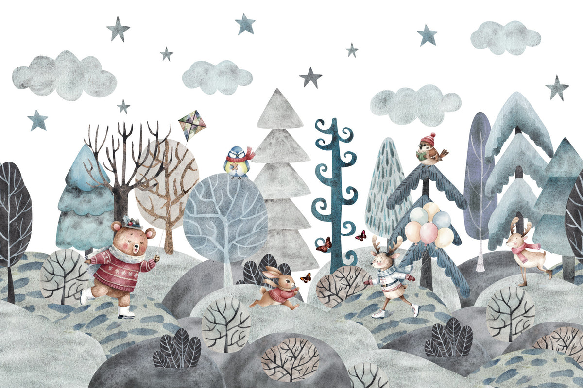 Whimsical Winter Woodland Friends Wall Mural