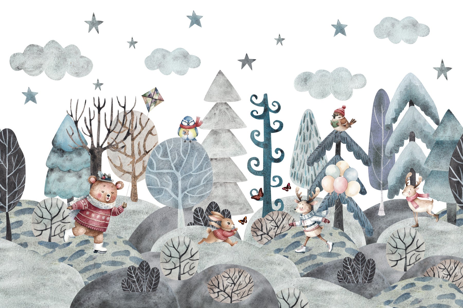 Whimsical Winter Woodland Friends Wall Mural